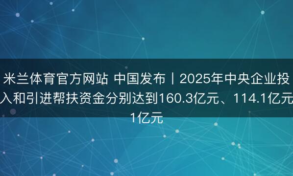 米兰体育官方网站 中国发布丨2025年中央企业投入和引进帮扶资金分别达到160.3亿元、114.1亿元