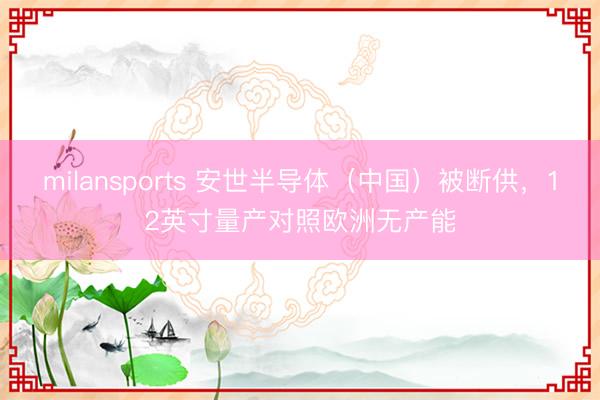 milansports 安世半导体（中国）被断供，12英寸量产对照欧洲无产能