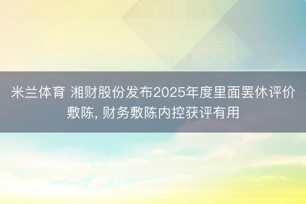 米兰体育 湘财股份发布2025年度里面罢休评价敷陈， 财务敷陈内控获评有用