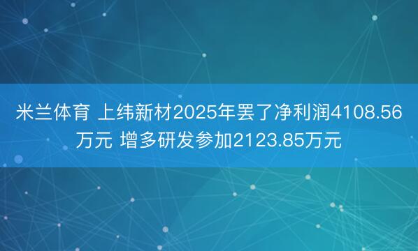米兰体育 上纬新材2025年罢了净利润4108.56万元 增多研发参加2123.85万元